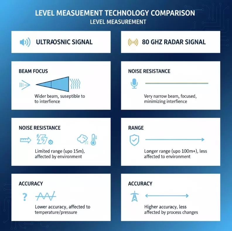 So sánh tín hiệu siêu âm trước đây vs radar 80 GHz
